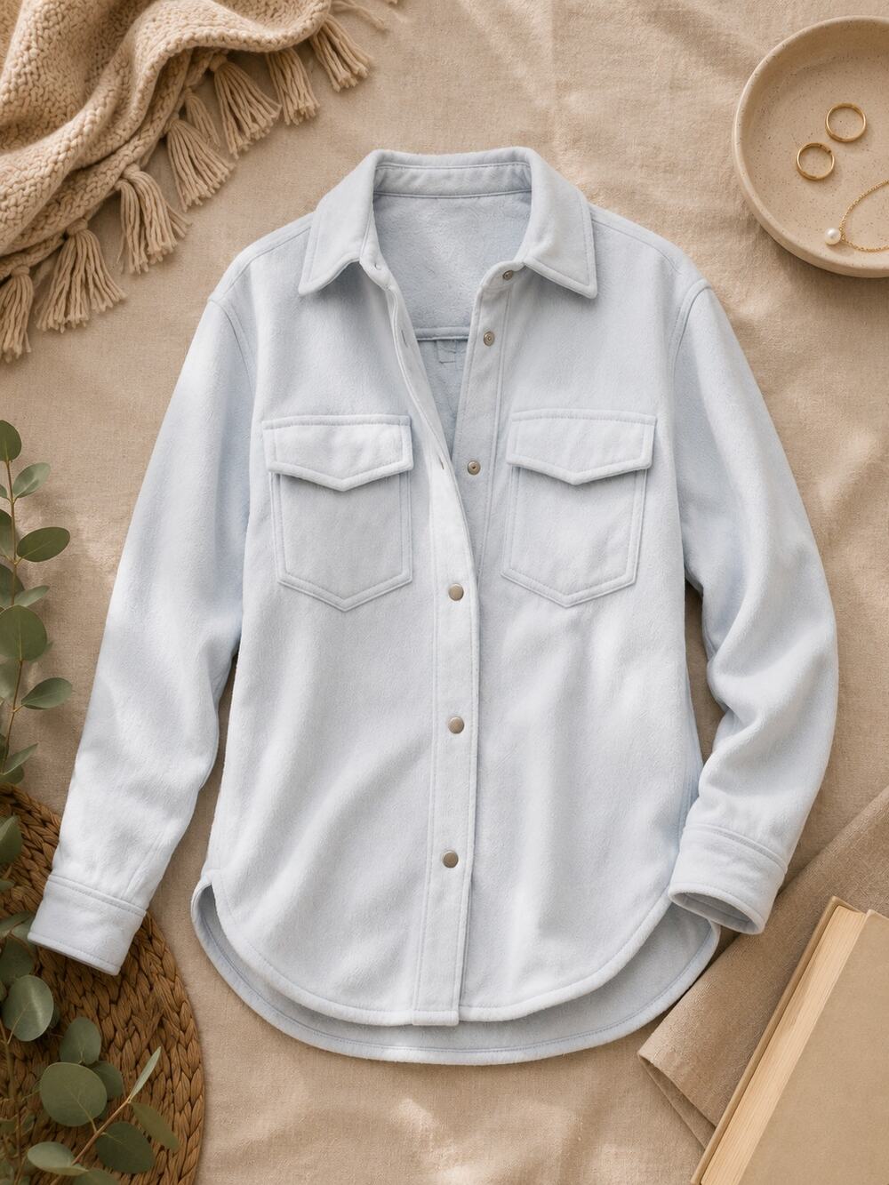 Abercrombie & Fitch Brushed Shacket Jacket Powder Blue Quiet Luxury Coastal XS